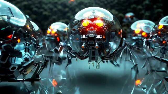 A group of robots that are standing in a room