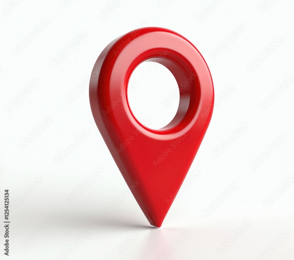 Fototapete Shiny red pin indicates delivery location, destination. 3D render illustration of pointer to coordinates, address on map. Navigation symbol shows destination. Logistic delivery concept.