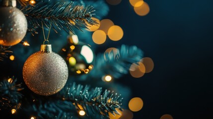 Obraz premium Glittering Ornaments Adorn Christmas Tree Branches