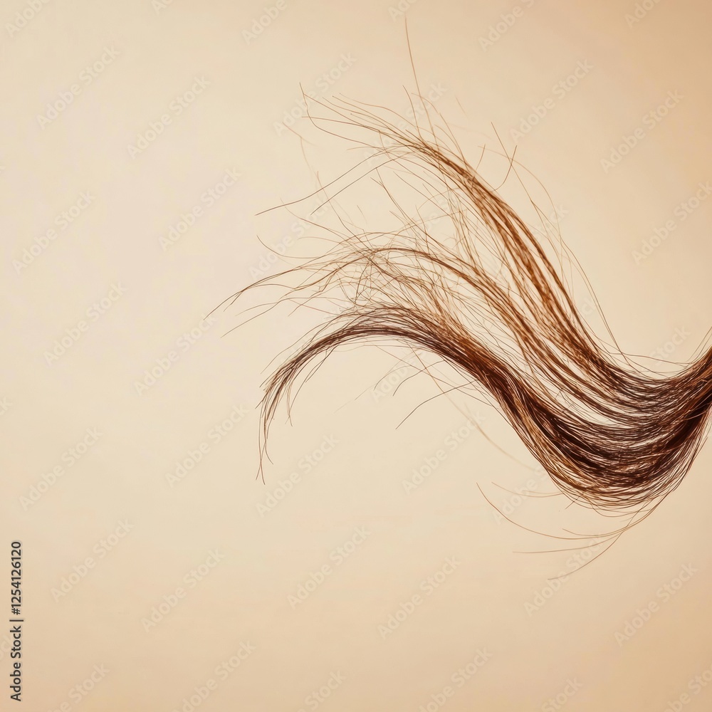 Poster close up view of a broken strand of hair against a soft textured background highlighting the fragili