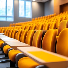 Naklejka premium Modern Auditorium Yellow Chairs Lecture Hall Rows