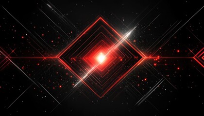 Obraz premium Red glowing lines form a futuristic, geometric diamond shape in dark space.