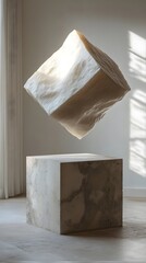 A floating, disconnected geometric form in the upper right of a white background.