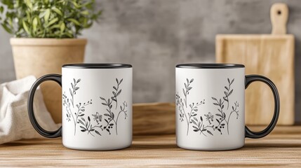 Mug Mockup with Custom Artwork A mug mockup featuring custom artwork on both sides, perfect for personalized gifts or custom branding.