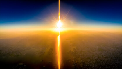 Beautiful horizon and sun, dawn, sunset, start, land, fog, sky, sea, landscape, shine, light