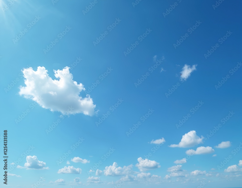 Aufkleber fluffy cumulus clouds floating in clear blue sky. sunny bright day with sunlight through white cloud