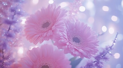 Delicate Pink Gerbera Daisies Soft Focus Blurred Lights