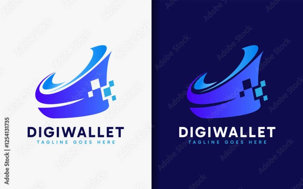 Poster digital wallet technology logo design. abstract wallet combined with tech element style concept. vec