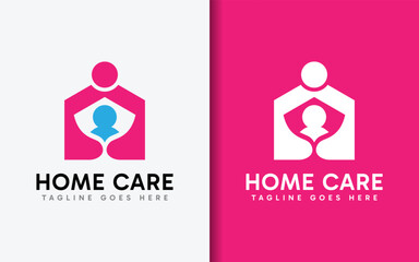 Home Care Logo Design. The image of a parent who is likened to a house hugging its child. Minimalist Vector Logo Illustration.