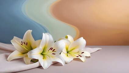 Naklejka premium soft fabric and lily flowers on abstract background with warm and cool color transitions for use in fashion, design, or floral promotions