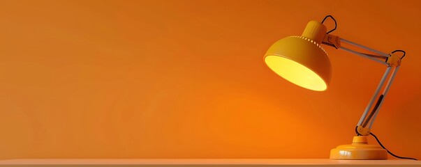 Orange background with a yellow desk lamp, minimalist design, cozy light, space for text or design.