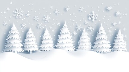 Fototapeta premium Winter Wonderland Scene With Paper Trees And Snowflakes