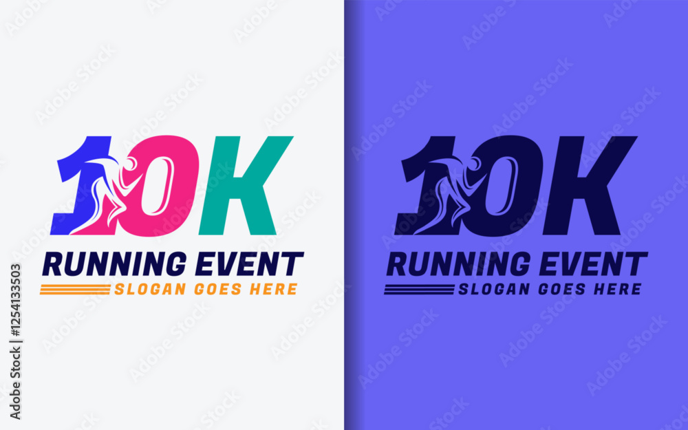 Aufkleber 10 K Running Event Symbol. Fun Colorful Running People Combined with Number 10. Sport Vector Symbol icon Illustration.