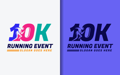 10 K Running Event Symbol. Fun Colorful Running People Combined with Number 10. Sport Vector Symbol icon Illustration.