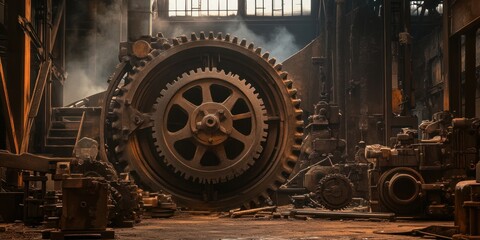 Fototapeta premium Abandoned Industrial Gearworks: A Glimpse into Rusty History