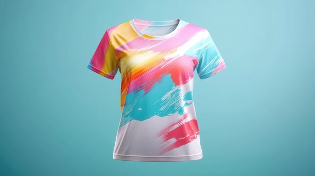 Tshirt Mockup with Abstract Color Design A tshirt mockup featuring an abstract color design, ideal for showcasing modern and artistic fashion designs.