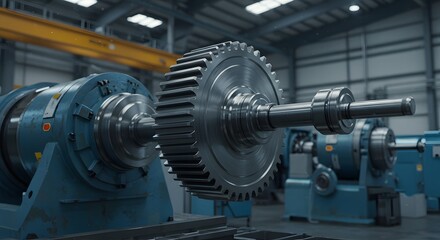 Fototapeta premium Gear Wheel Assembly on Machine in Manufacturing Plant Interior