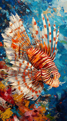 Majestic Lionfish Gliding Through a Vibrant Coral Reef