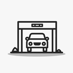 Minimalist illustration of a car parked in a garage, vehicle security