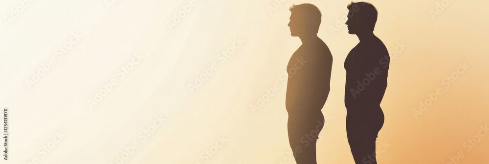 Poster weight loss transformation silhouette showcasing progress with before and after effects in warm ligh