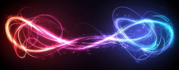 Futuristic digital artwork featuring swirling swoosh patterns in halftone, cyberpunk