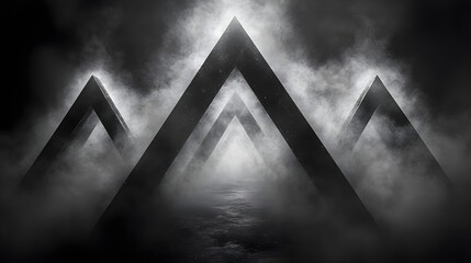 A geometric fine-line triangle pattern dissolving into the background.