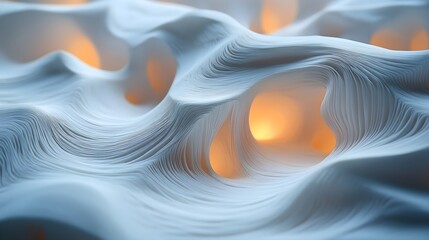 A geometric paper-cut effect with gentle curves and soft lighting.