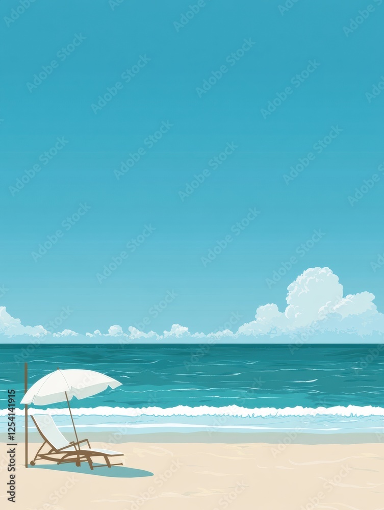 Poster escape to paradise with a lounge chair and umbrella on a serene beach with gentle rolling waves unde