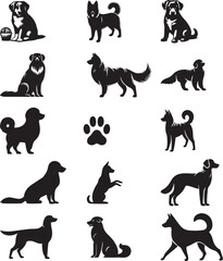 set of dogs silhouettes