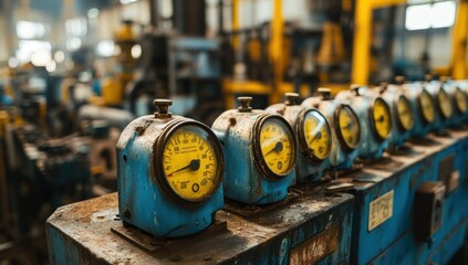 Fototapeta premium Vintage Industrial Gauges in a Rusty Factory