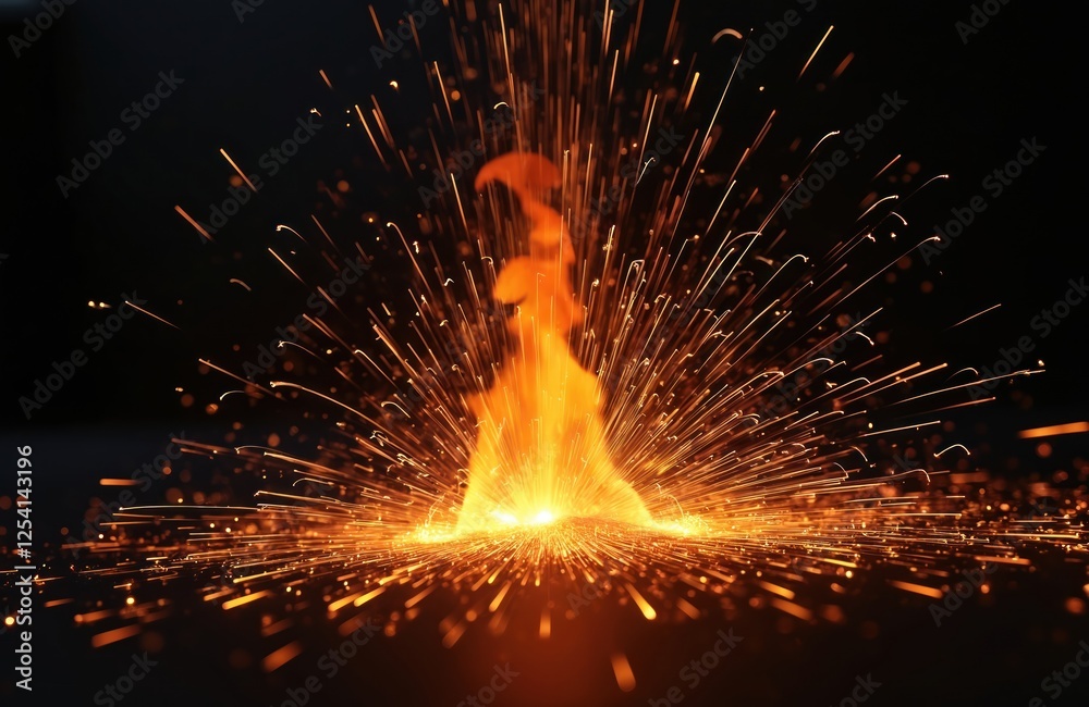 Poster fire flame with sparks on black background. burning energy explosion. fiery red balefire pattern des