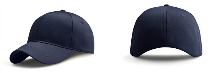 Navy blue baseball cap mockup, studio shot, white background, apparel design