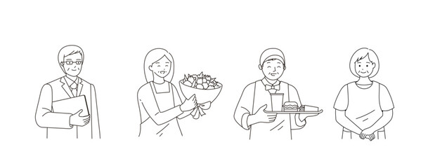 コンサルタント、花屋、バーガーショップ、保育士など様々な職種のシニアワーカー