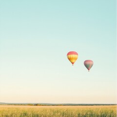 Fototapeta premium Colorful hot air balloons soar over a stunning field during an early morning sky. Generative AI