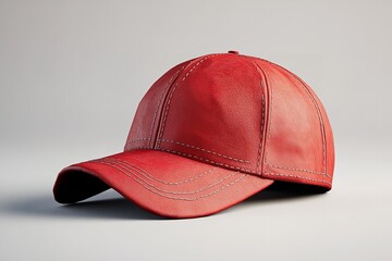 Realistic 3D render of a red baseball cap with detailed stitching, isolated on a clean white background for product catalogs and promotional use