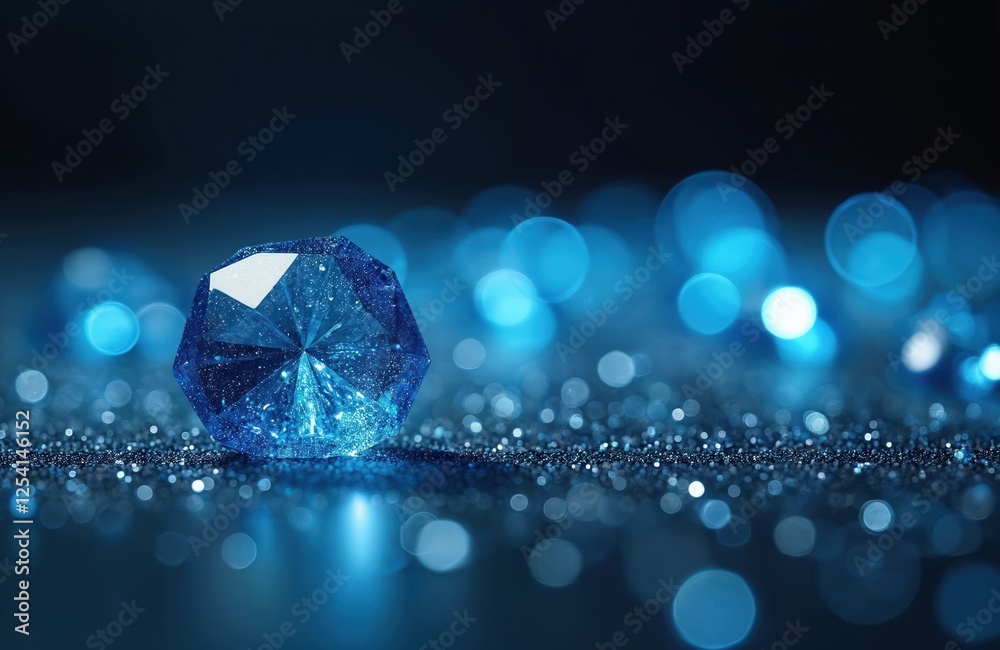 Poster sparkling blue crystal on glitter background. luxury elegant modern abstract with bokeh effect for p