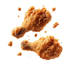 Crispy Fried Chicken Pieces Floating in Air  