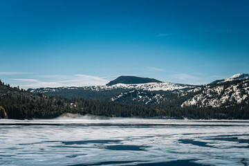 winter landscape with mountains and lake