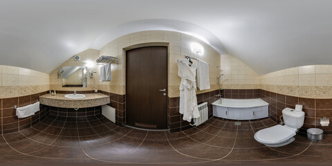 full seamless 360 hdri panorama in interior of expensive bathroom in modern flat apartments or...
