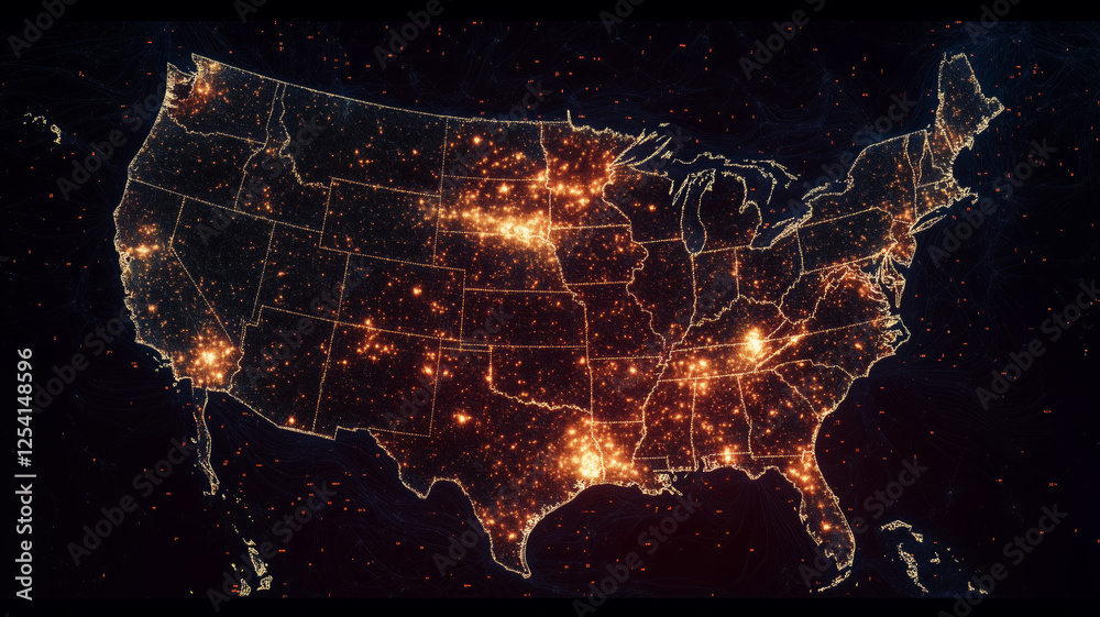 Poster Create an imaginative neuro-map showcasing the connectivity of the United States