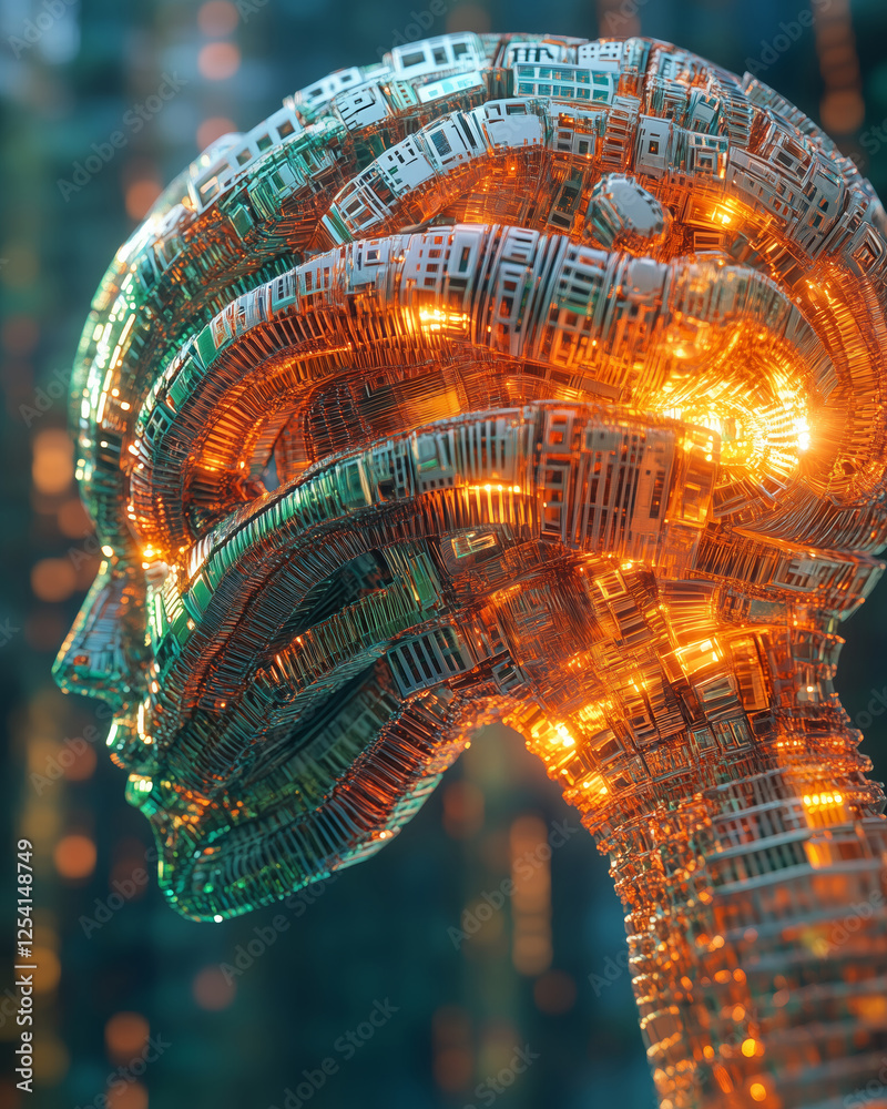Fototapete Floating numbers create a captivating brain structure in an ethereal setting