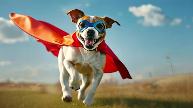 dog with red cloak, superhero dog