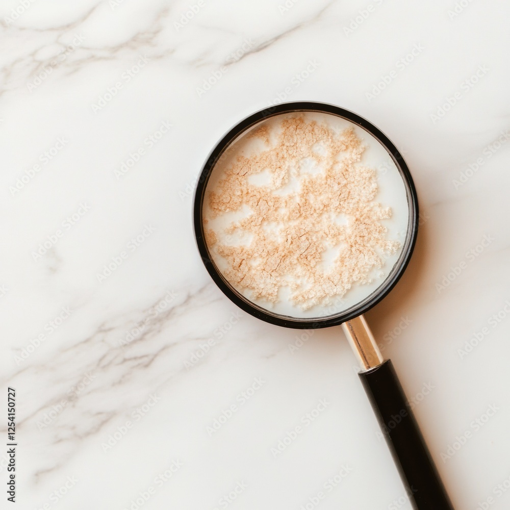Aufkleber magnifying glass revealing details of dry and flaky skin on a surface with smooth texture, showcasin