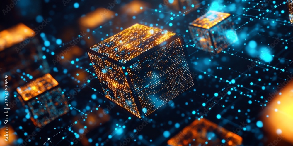 Aufkleber glowing cubes network digital data background