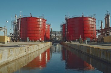 Natural gas storage tanks, an oil tank, liquefied petroleum gas, a petrochemical facility, and petroleum