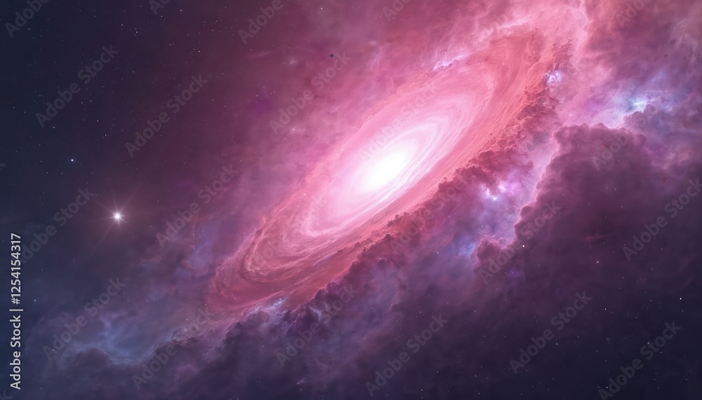 Aufkleber pink nebula with galaxy glow. white, purple stardust create dreamy cosmic backdrop. abstract stellar