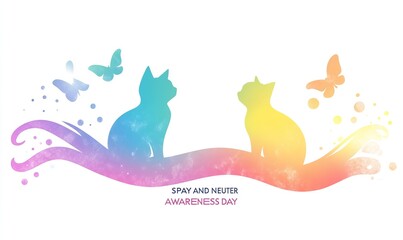 Spay & Neuter Awareness Day Banner with Vibrant Rainbow Gradient and Soft Glow, Vector Design