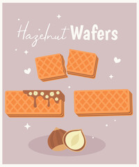 Flat Design Illustration with Hazelnut Wafers Taste
