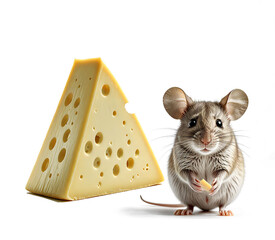 mouse and cheese isolated on white background.