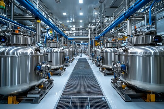 A pharmaceutical factory's mixing tank on the production line within a医药 manufacturing facility